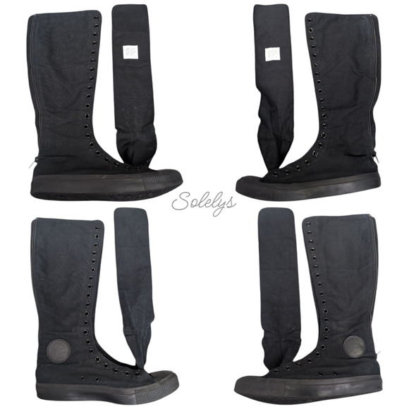 Converse 2011 CTAS XXHI Triple Black Monochrome Knee High Sneaker Boot Womens 10 - Picture 7 of 14